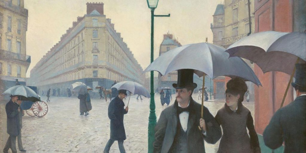 19 a.  Paryžiaus gatvė. "Lietinga diena" Dailininkas Gustave Caillebotte
